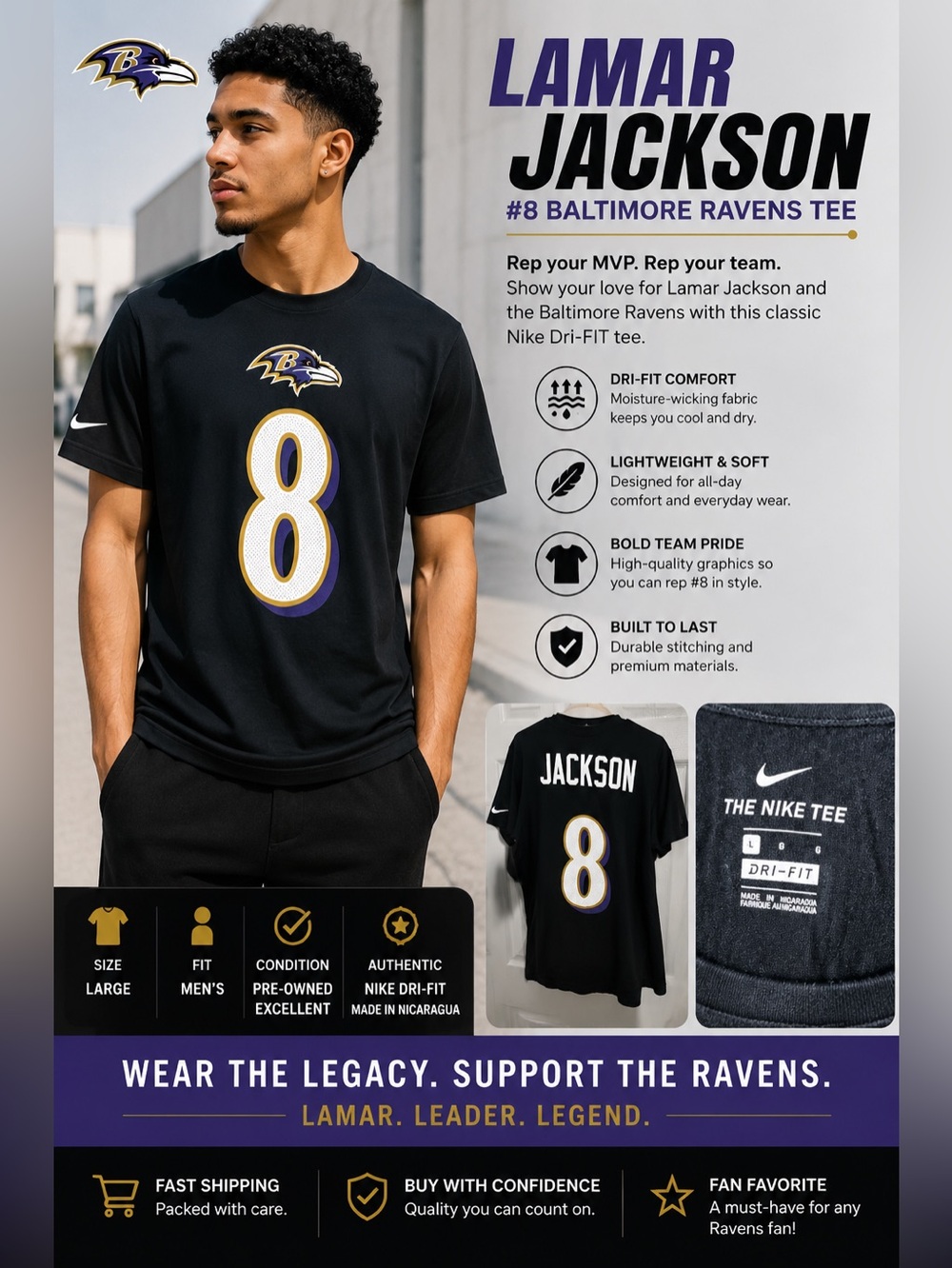 Nike Black Baltimore Ravens Lamar Jackson #8 Tee